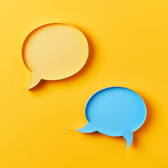 Blue and Orange Speech Bubbles on Yellow Background