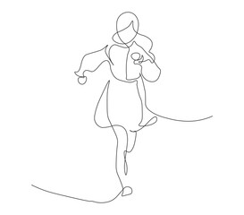 Running Girl in Continuous Line Art Minimalist Black Linear Sketch. Running girl in continuous line art drawing style. Black linear sketch isolated on white background. Vector illustration.