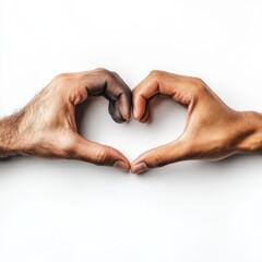 Hands forming a heart shape symbolize love and connection between diverse individuals in a creative gesture