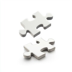 Two simple white puzzle pieces arranged apart on a light background for creative thoughts and problem solving