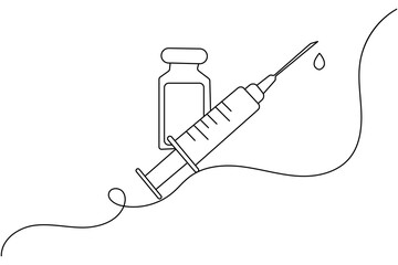 Obraz premium Continuous one line vaccine and syringe drawing of outline vector icon 