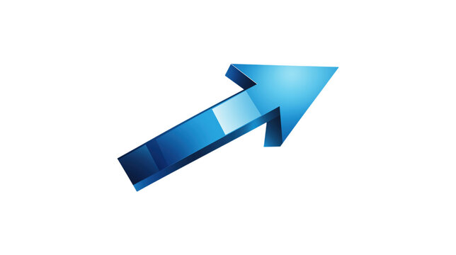 A blue arrow pointing down. The arrow is made of glass and is very shiny. It is on a trasparent background	