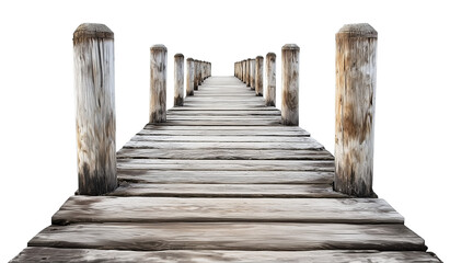 Obraz premium long wooden pier, seaside weathered dock boardwalk, cutout png
