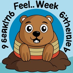 Adorable Groundhog Cartoon Illustration for Groundhog Day