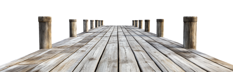 wide wooden pier, seaside weathered dock boardwalk, cutout png