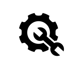 Service tool gear symbol icon. Wrench with gear icon llustration on transparent background PNG. 

