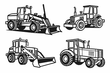 Heavy Machinery Set: Tractors and Bulldozers Illustration