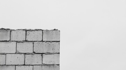 Half a grey cinder block wall against a white background.