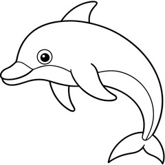 Adorable Cartoon Dolphin Coloring Page: Black and White Illustration