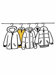 Winter Coats Hanging on Rack, Doodle Style Illustration © Zing