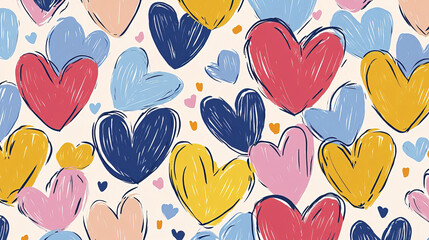 Colorful overlapping hearts create vibrant and cheerful pattern