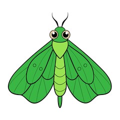 Cute Green Moth Illustration, Cartoon Insect Design, Nature Clipart