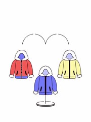 Three Stylish Winter Jackets: Red, Yellow, Blue Hooded Coats
