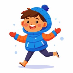 Happy Boy Playing in the Snow Winter Fun Child Cartoon Illustration