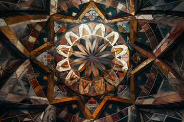 Intricate Symmetrical Geometric Pattern Featuring Interlocking Polygons and Concentric Circles Highlighting Mathematical Precision