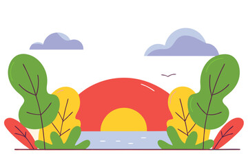 Fototapeta premium Sunset illustration vector on white background