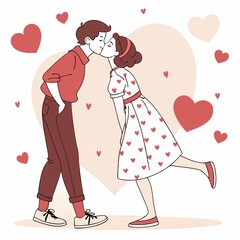 Romantic Couple Kissing, Valentine's Day Illustration, Line Art