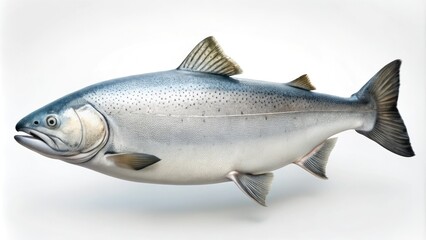 Obraz premium Elegant salmon, perfectly poised, leaps across a white background; AI-generated, rule of thirds.