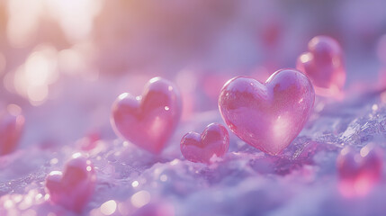 Obraz premium Dreamy pink hearts on soft background create romantic atmosphere