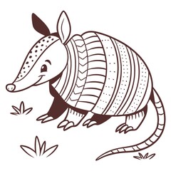 Adorable Armadillo Cartoon Illustration, Line Art, Brown