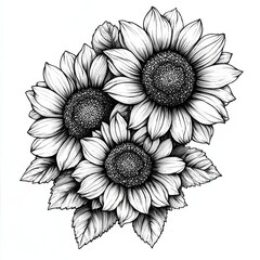 Sunflower illustration in black and white