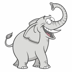 Happy Cartoon Elephant Illustration, Funny Animal Design, Gray