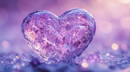 Fototapeta premium frosted icy heart with intricate crystalline patterns in purple hues