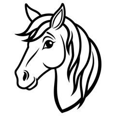 Elegant Horse Head Illustration, Black and White Line Art, Vector Graphic