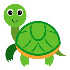 Adorable Cartoon Turtle Illustration, Green Shell, Happy