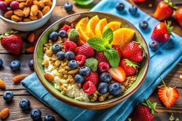 Healthy Breakfast Bowl: Granola, Fruits & Berries for Weight Loss & Dieting