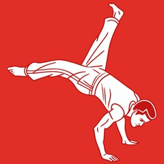 Capoeira Athlete Silhouette, Red Background, Vector Illustration