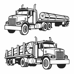 Two Black and White Big Rig Trucks, Logging, Transportation