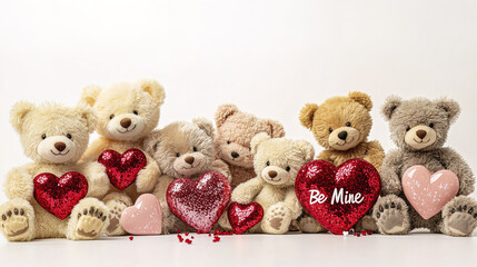 group of teddy bears with hearts, expressing love and friendship