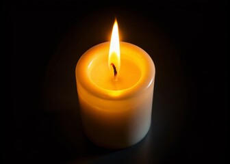 Cozy Candlelight: Aerial View of Single Lit White Candle on Dark Background