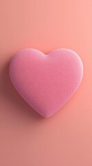 Fototapeta premium Valentine's Day Pink Fuzzy Heart Shape on Coral Background Valentine s Day Love Romance Concept