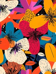 Fototapeta premium Abstract flower pattern with bold geometric shapes and vibrant tropical colors, symmetrical and modern