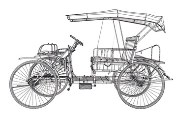 Fototapeta premium Outline of a rickshaw with passenger seat on a white background