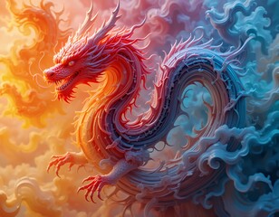 Majestic Mythical Dragon Soaring Through Celestial Clouds