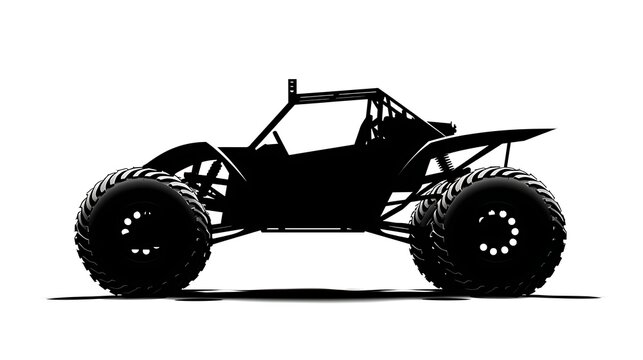 Silhouette of a dune buggy with large wheels on a white background