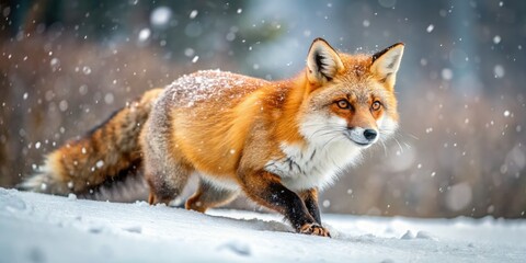 Majestic Red Fox in Snowy Wonderland: Winter Wildlife Photography