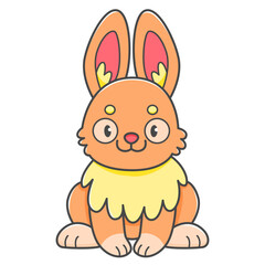 Cute ginger bunny with carrot in cartoon style. Vector isolated on white illustration.