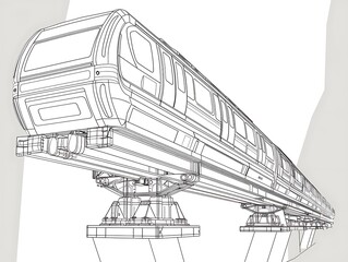 Outline of a monorail with single rail track on a white background