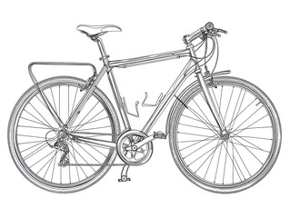 Outline of a bicycle with a gear chain on a white background