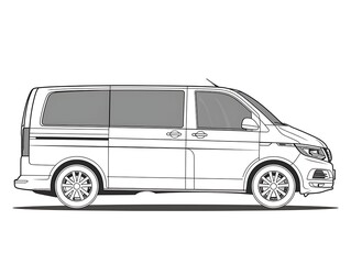 Outline of a mini-van with side sliding door on a white background