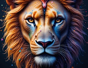 Majestic Colorful Lion: A Digital Art Masterpiece