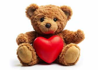 Cuddly Teddy Bear Holding Red Heart: Valentine's Day, Childhood, Love, Sweetness,  Romantic