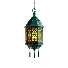 Obraz premium Elegant Green Ramadan Lantern with Intricate Metalwork and Warm Light