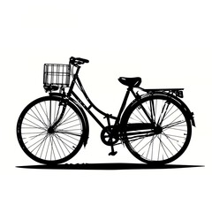 Silhouette of a bicycle with a rear rack on a white background