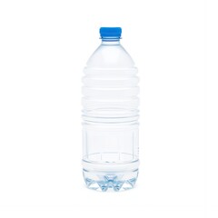 Fototapeta premium Transparent Plastic Water Bottle with Blue Cap Refreshing Hydration Studio Shot