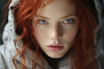 Fototapeta premium close-up portrait of a red-haired girl with gray eyes. 